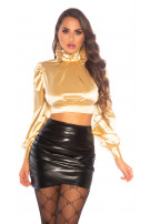 Sexy Koucla Satin Look Cropped Top Backless Gold
